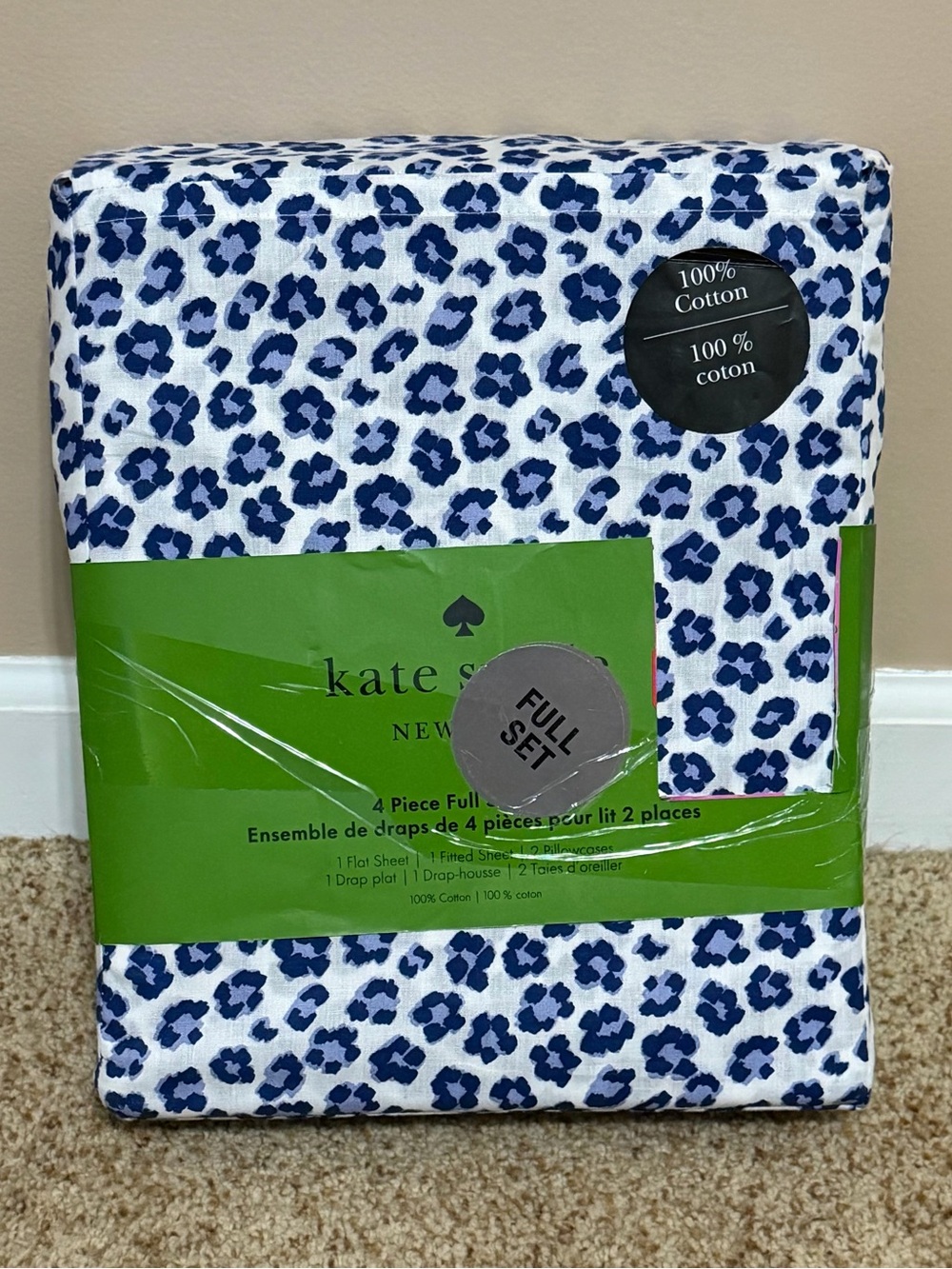 kate spade Navy and White Leopard Print Full Sheet Set